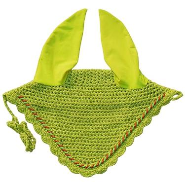 Imagem de Touca de orelha de cavalo, chapéu de rede de orelha, capô, máscara de véu de mosca, algodão feito à mão (pônei, amarelo NEON)