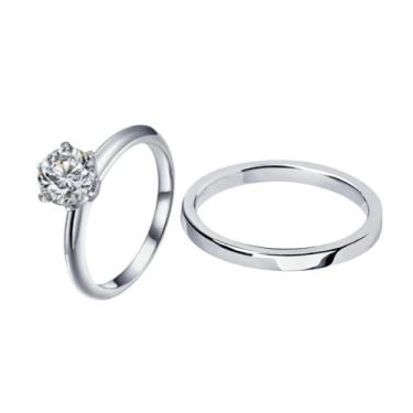 Imagem de Anel Namoro Prata 3mm Reto Liso Compromisso + Solitario 2mm Anel Prata