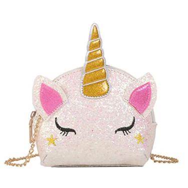 Imagem de Bolsa tiracolo feminina de unicórnio com glitter e lantejoulas, Branco brilhante, One Size