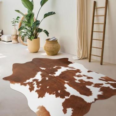 Imagem de Tapete de couro de vaca 3 x 2,4 m, tapete de vaca preto, tapetes de área grande, tapetes ocidentais para quarto, sala de estar, sala de jantar, decoração de animais, tapetes de couro para decoração de