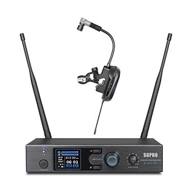 Imagem de Microfone sem fio para saxofone SGPRO, microfone profissional com clipe e pescoço de ganso, com equalizador e ecos predefinidos, transmissão de 80 m e transmissor recarregável, para saxofone soprano