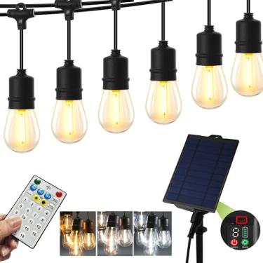 Imagem de Cordão de luzes solares para ambientes externos, branco quente que muda de cor para branco frio com controle remoto, lâmpadas LED inquebráveis para quintal, jardim, gazebo, pátio, pérgula (1,5 m a 20