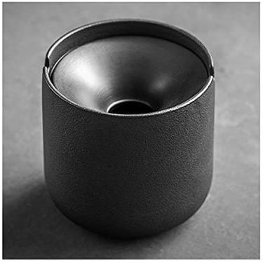 Imagem de Cinzeiro de cerâmica preta de 10,6 cm com 2 compartimentos de suporte, grande bandeja de cinzas para fumar à prova de vento para uso interno ou externo