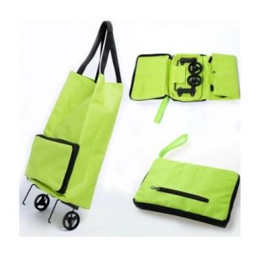 Imagem de Sacola para Compras Carrinho Dobrável com 2 Rodas 10kg - Verde - GLOBA