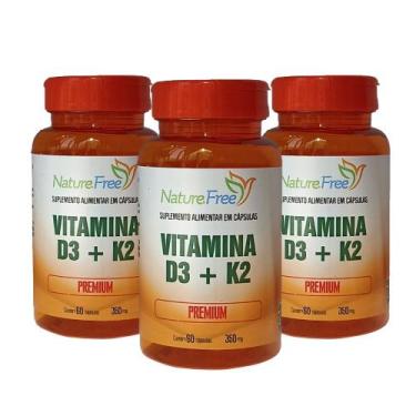 Imagem de KIT 3 Vitamina D3+K2 Premium 60 Cápsulas 350mg - NathurePro