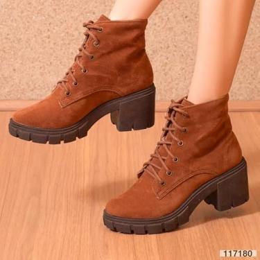 Imagem de Bota Coturno de Salto Grosso Sola Tratorada com Cadarco Camurca