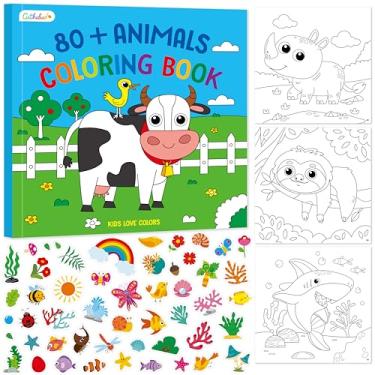 Imagem de Livro de atividades para colorir, 50 páginas fofas para colorir com 200 adesivos, cenas de fazenda de dinossauros/animais marinhos/selvagens para crianças, relaxamento, dia confortável, momento de