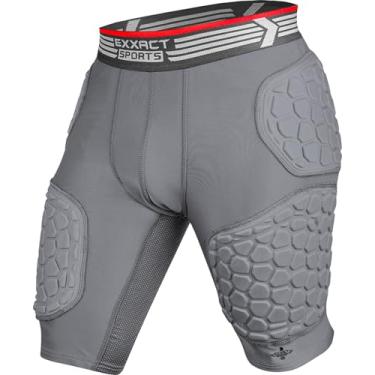 Imagem de Exxact Sports Faixa De Futebol Adulto Elite 5-Pad Para Homens - Shorts Compressão Acolchoados, Masculino Com Bolso Copos (Azul, Cinza)