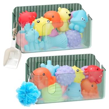 Imagem de LFZHAN Pacote com 2 organizadores transparentes de armazenamento de brinquedos de banho, organizador de chuveiro de plástico durável de grande capacidade com orifícios de drenagem, secagem rápida