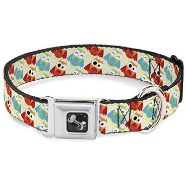 Imagem de Buckle-Down Coleira para cães com fivela de cinto de segurança – olhos de coruja amarelo/vermelho/azul – 3,8 cm de largura – serve para pescoço de 40,6 a 58,4 cm – Médio