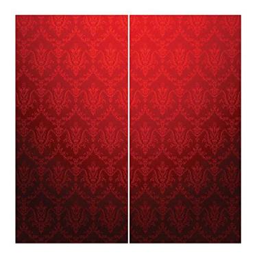 Imagem de Cortinas blackout com bolso de varão vermelho escuro, padrão floral antigo com efeito gradiente, decoração de janela de festa de cerimônia de casamento, L132 x C 182 cm, vermelho e preto