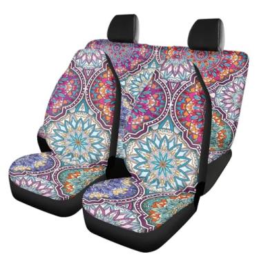 Imagem de DBBXHZJY Capas de assento de carro Art Mandala conjunto completo respirável ajuste universal banco dianteiro e traseiro dividido capas de assento de carro airbag compatível com caminhões Sedan SUVs