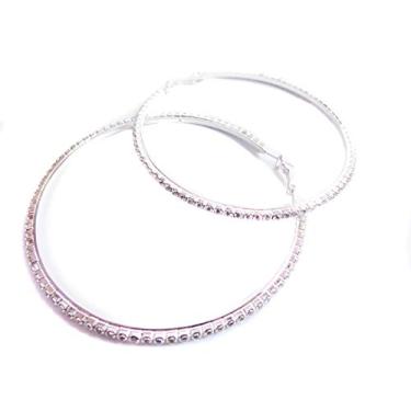 Imagem de Brincos de argola de cristal de 7,6 cm, brincos de argola banhados a prata fina com strass