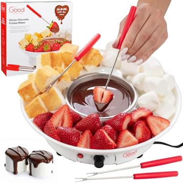 Imagem de Conjunto de fondue elétrico de luxo com 4 garfos - bandeja removível para derreter queijo e chocolate, configuração de aquecimento - derretimento de barra de doces de Halloween, charcutaria