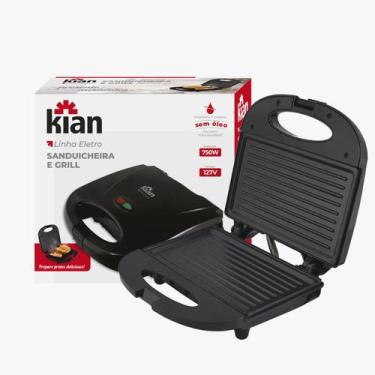 Imagem de Sanduicheira Grill 2 Em 1 Kian Preta Elétrica 750w, Preto, 220V