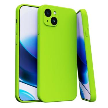 Imagem de Capa Capinha Para iPhone 15 Silicone Com Proteção Na Câmera Forro Veludo Premium (VERDE LIMÃO)