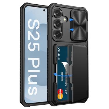 Imagem de Vihibii Capa para Samsung Galaxy S25+ Plus com suporte para cartão (4 cartões), [bloqueio RFID] e capa de câmera deslizante e proteção contra quedas de grau militar, capa carteira robusta com borda de