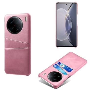 Imagem de Capas Compatível com VIVO X90 PRO+,Caso de couro PU-Tampa de telefone a prova de choque com 2 slots de cartão,Proteção anti-impressão digital e anti-gota-Pink