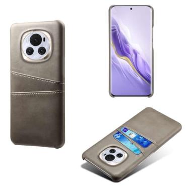 Imagem de Capas Compatível com Honor Magic6,Caso de couro PU-Tampa de telefone a prova de choque com 2 slots de cartão,Proteção anti-impressão digital e anti-gota-Grey