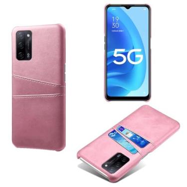 Imagem de Capas Compatível com OPPO A55 5G,Caso de couro PU-Tampa de telefone a prova de choque com 2 slots de cartão,Proteção anti-impressão digital e anti-gota-Pink