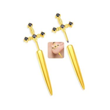 Imagem de Brincos vintage de espada gótica, aço 316L, hipoalergênico, strass, cristal, punhal, estilo punk, espada, brincos pendurados, fantasias festivais, joias para mulheres e homens, Aço 316, Sem pedra