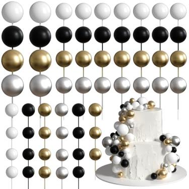 Imagem de Pacote com 36 bolas, decorações de topo de bolo, balões de espuma, mini balões, topos de bolo, bolos, palitos de bolo, para chá de bebê, casamento, aniversário, festa, decoração, branco, preto, prata