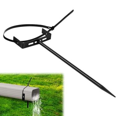 Imagem de 1 pacote de suporte de calha de água da chuva com alça, suporte de calha de metal resistente ajustável preto suporte de bico mais longo estaca à prova de ferrugem extensão de calha suporte de tubo de
