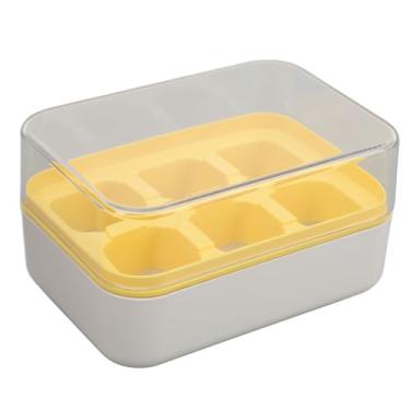 Imagem de Bandeja de cubo de gelo de silicone com tampa 6 cubos de liberação fácil empilhável para coquetéis de uísque de uísque de alimentos alimentos pp material (Amarelo)