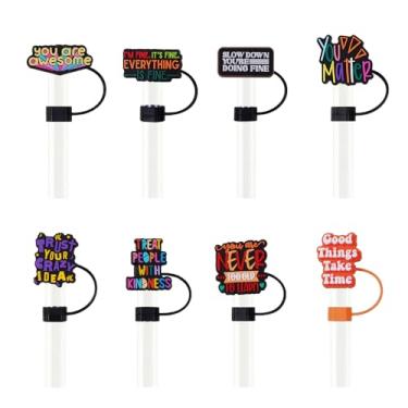 Imagem de 8 peças de tampas de canudo de silicone para copos Stanley, garrafa de água, copos, acessórios de copo de 0,4 polegadas/10 mm reutilizáveis kits de tampas de tampas de tampas (frase You Are Awesome