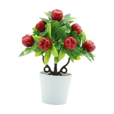Imagem de Bothyi Plantas artificiais em vasos, mini plantas falsas, decoração floral, frutas falsas, em vasos, árvore frutífera artificial para prateleira, janela, Maçã