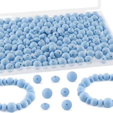 Imagem de Kovict 200 contas de silicone mistas de 12 mm e 15 mm para fabricação de chaveiros, contas de silicone de lentilha de 12 mm para canetas, pulseira, colar, artesanato DIY (azul pastel)