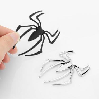 Imagem de Cowinbest 4 peças de emblemas cromados de aranha 3D adesivos prateados para veículos universais de carro, caminhão, motocicleta, trailer, scooter, SUV, porta, janela, 4 peças prata e preto