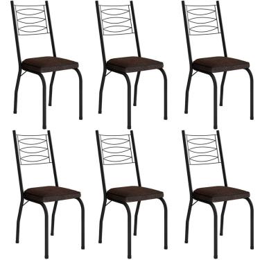 Imagem de Kit 6 Cadeiras Aço Carbono Tubular Metálica Acabamento D-25 Luana Preto-imbuia