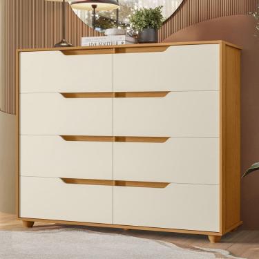 Imagem de Cômoda Para Quarto 8 Gavetas 136cm Doble Flex Off/Cinamomo - Albatroz