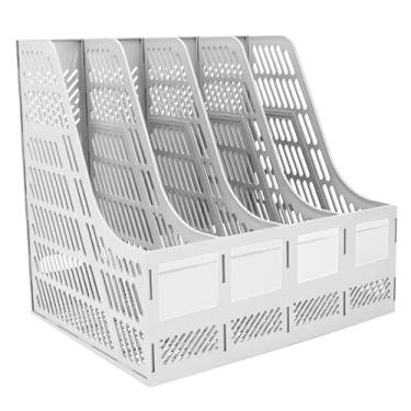 Imagem de Marte Vanci Organizador de arquivos de revistas, porta-revistas de plástico de mesa com 4 compartimentos verticais, organizadores de livros de mesa para documentos, pastas, livros de receitas (cinza)