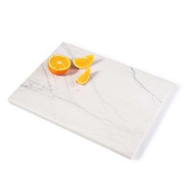 Imagem de Koville Tábuas de corte de mármore para balcão de cozinha, tábua de corte de mármore branco natural de 40,6 cm x 30,5 cm, tábua de queijo, placa de charcutaria de pedra, placa retangular resistente ao