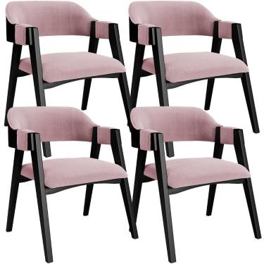 Imagem de Kit 4 Cadeiras Sala De Jantar Estar Living Estofada Suran L02 Preto Bouclê Rosê - Lyam Decor