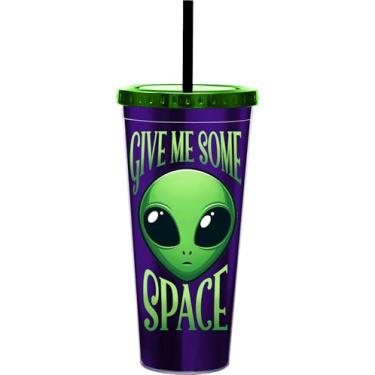Imagem de Spoontiques Copo Alien Foil - Copo de acrílico de 590 ml com canudo - Tampa de bloqueio metálico - Isolamento de parede dupla e livre de BPA