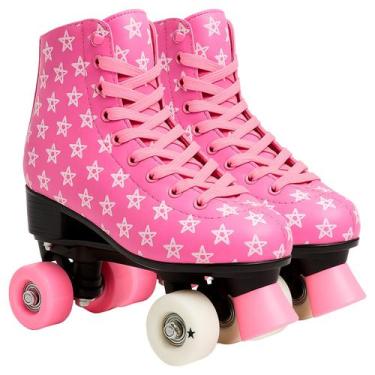 Imagem de Patins Infantil 4 Rodas Estrela Rosa Menina Ajustável Retrô Freio Dian