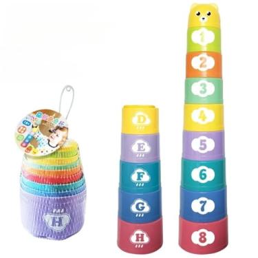 Imagem de Torre de Empilhar Educativa para Bebês, 8 Peças Coloridas, Números e Letras, Brinquedo de Desenvolvimento