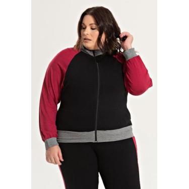 Imagem de Jaqueta Feminina Plus Size em Molecotton com Mangas Contrastantes - Se
