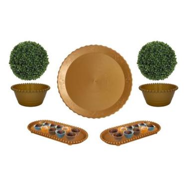 Imagem de Kit Festa Bandejas Cachepôs Decoração De Brinde - Magno, Dourado