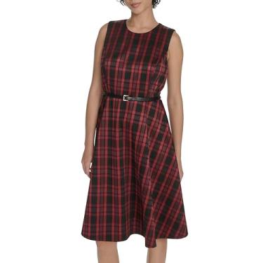 Imagem de Tommy Hilfiger Vestido feminino liso de veludo elástico com manga esvoaçante, Escarlate Multi, 38