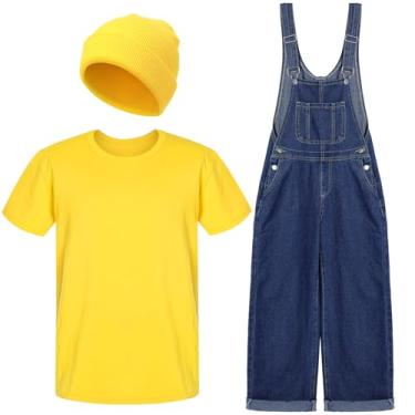 Imagem de Coume Pacote com 3 acessórios de fantasia de Halloween personagem de desenho animado amarelo gorro unissex algodão camiseta geral (M)