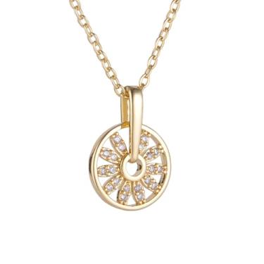 Imagem de Colar feminino requintado com pingente de girassol embutido em zircônia pequena, joia minimalista, material banhado a ouro de aço inoxidável