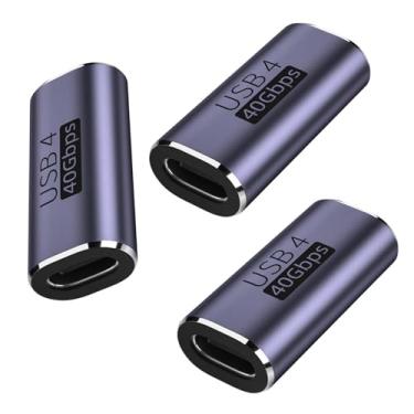 Imagem de TFAK Pacote com 3 adaptadores Usbc fêmea para fêmea - Acoplador USB C com carregamento rápido de 240 W e transferência de dados de 40 Gbps, extensor tipo C com vídeo de 8 K a 60 hz, compatível com