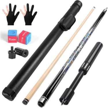 Imagem de Kmise Taça de sinuca de 58'' 595 g com extensão de fibra telescópica, conjunto de tacos de bilhar profissional de bordo canadense feito à mão com estojo de taco de sinuca de couro, giz de piscina e