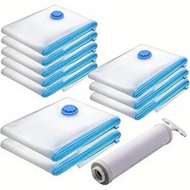 Imagem de Saco A Vácuo 70X110 Grande Organizador Edredom Mala Roupa De Cama + Bomba(KIT C/ 10 UNIDADES,COM BOMBA)