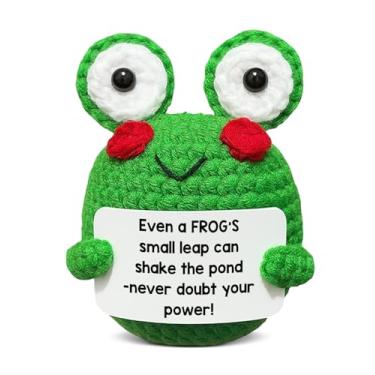 Imagem de QZJ Positive Frog Doll Crochet with Emotional Support Card - Motivational Cheer Up Gifts for Women, Men, Coworker, Friends, Student, Teens - Christmas Birthday Gift Ideas