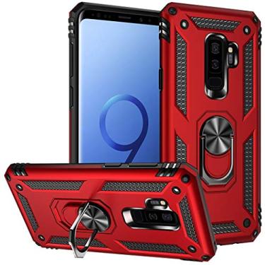Imagem de Yerebel Capa para Samsung Galaxy S9 Plus, grau militar, anel de metal, suporte magnético, capa protetora resistente para Samsung Galaxy S9 Plus vermelha